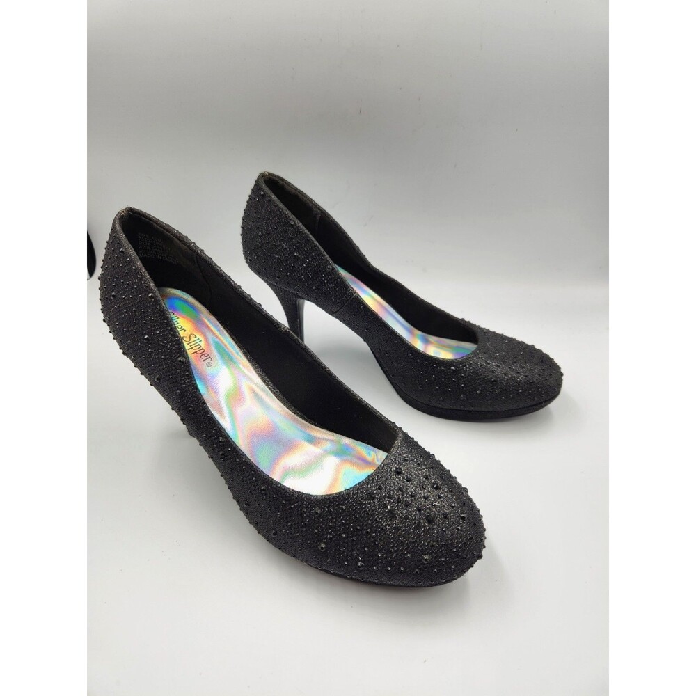 Silver Slipper Mirage Womens Size 10W Black Glitter Rhinestone 4" Platform Pumps